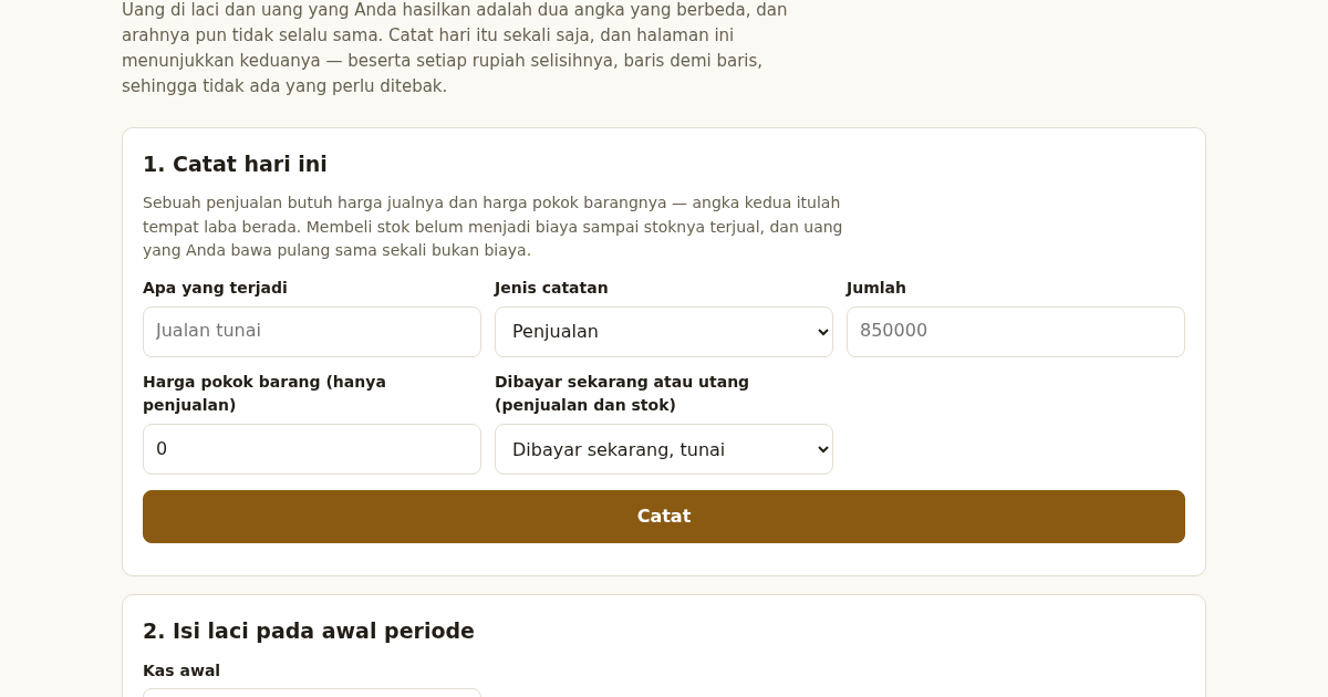 Warung Ledger: Pencatat Selisih Uang Kas dan Laba Usaha